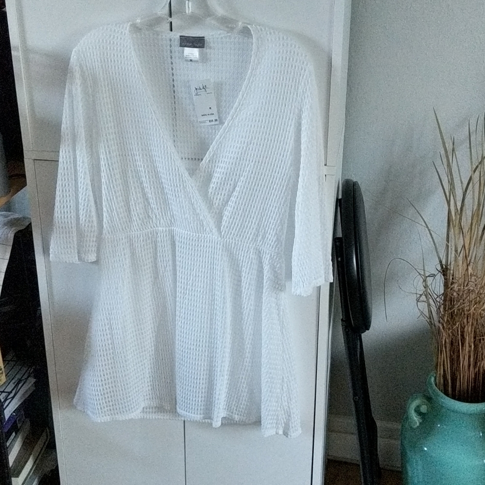 White mesh bathing suit cover up